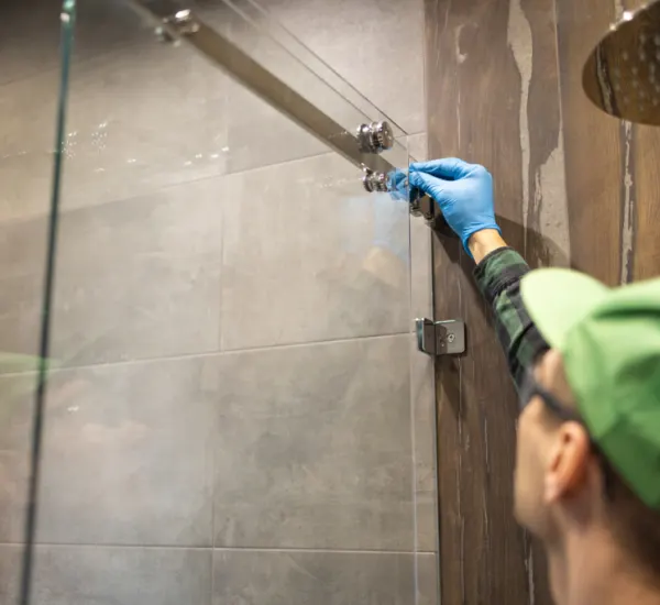 Frameless shower glass in a newly finished bathroom